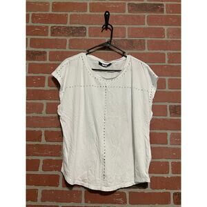 DKNY Short Sleeve White Studded Top - L